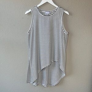 Kinly Linen Cotton Tank Top Black and White Striped‎ Asymmetrical Hem Size L